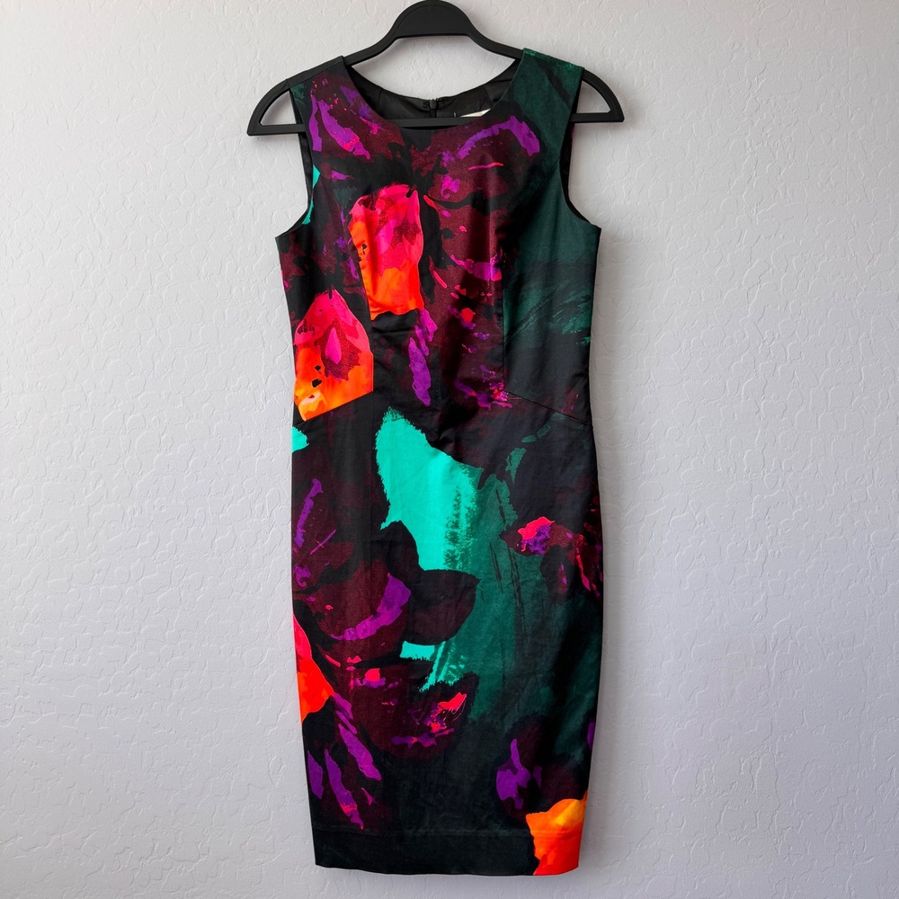 Milly Floral Print Sleeveless‎ Sheath Dress Party Cocktail Made in USA 4